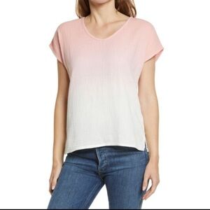 NWOT Caslon V- Neck Pink Ombre Dip Dye Cotton Top Shirt